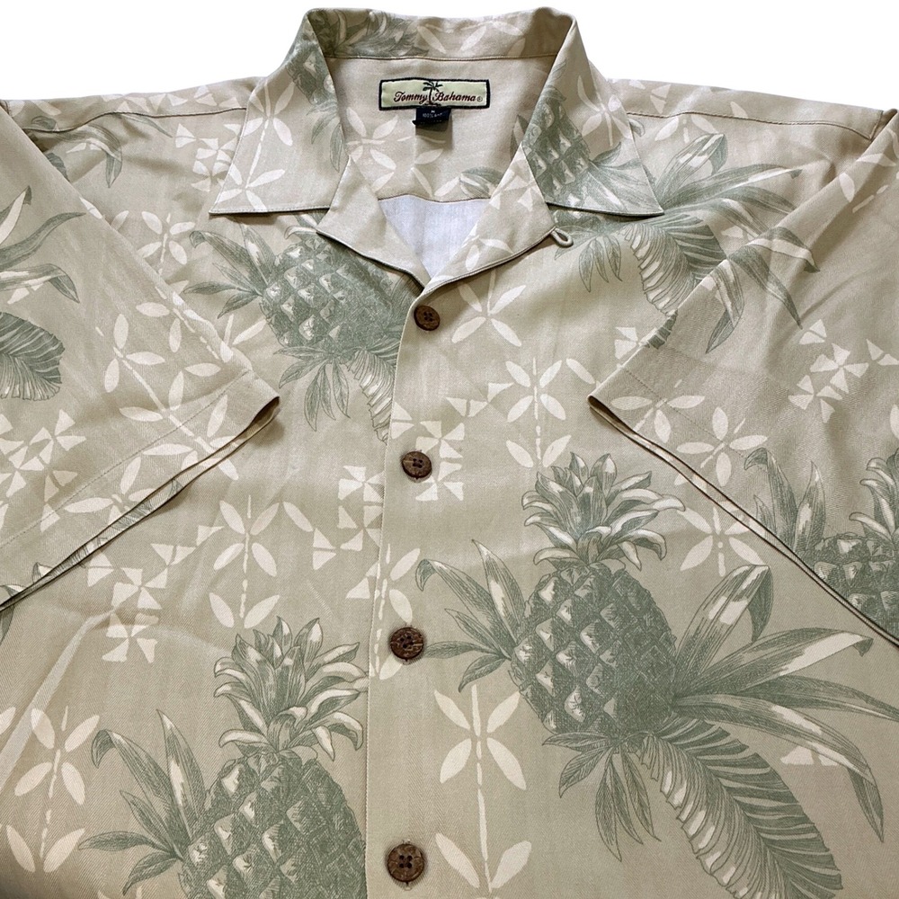 Tommy Bahama Mens M‎ Silk Pineapple Palm Leaf Camp Shirt Short Sleeve Button Up